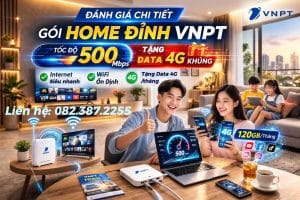 Gia đình sử dụng internet tốc độ cao trong gói Home Đỉnh VNPT 500Mbps kèm ưu đãi tặng data 4G mỗi tháng