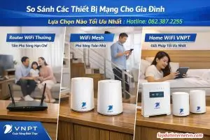 So sánh các thiết bị mạng cho gia đình gồm router WiFi thường, WiFi Mesh và Home WiFi VNPT để lựa chọn giải pháp phù hợp